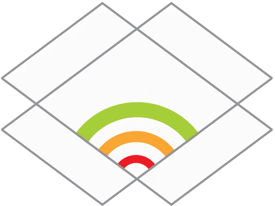 Logo Vitale Gemeinde: Symbol einer geöffneten Schachtel, in der ein Regenbogen zu sehen ist
